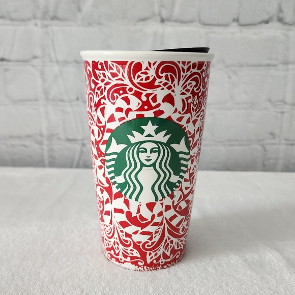 Starbucks Other - Starbucks ceramic travel tumbler 12oz Christmas candy cane